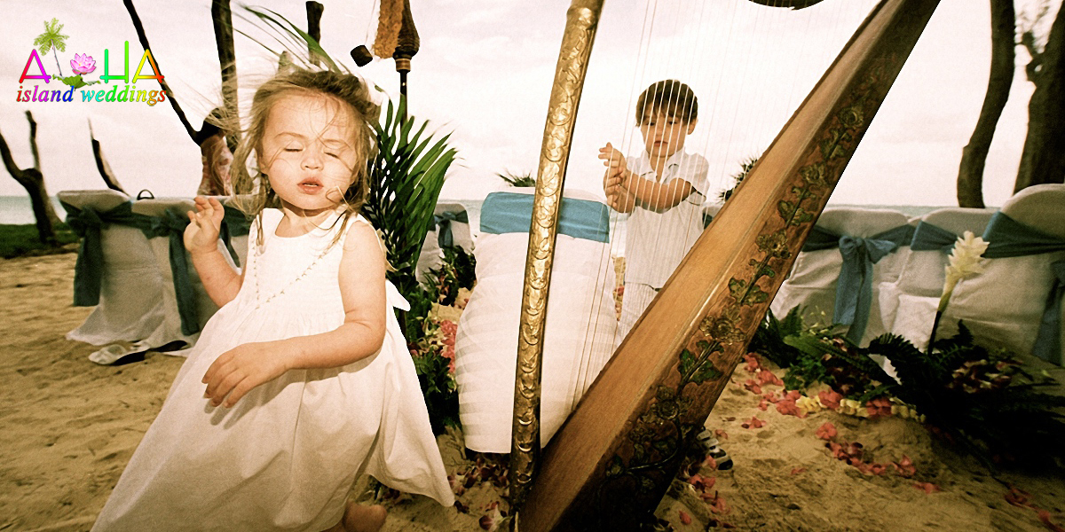 brother plays the harp at the wedding on Oahu while his little sisiter is in nirvana